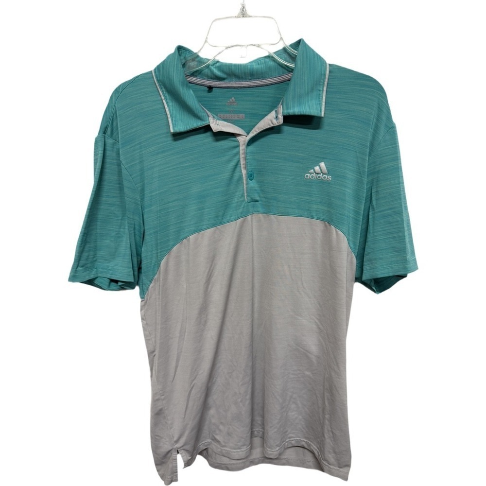 Adidas Golf Teal Gray Short Sleeve Polo Size Medium Men's Prep Active Athletic